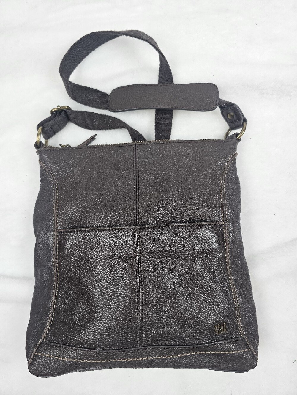 The Sak Lucia Pebbled Leather Crossbody Bag Brown Purse Zip Pockets Boho